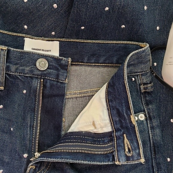 Current Elliot Vintage Cropped Night Rider Studded High Rise Slim Jeans - Picture 11 of 11